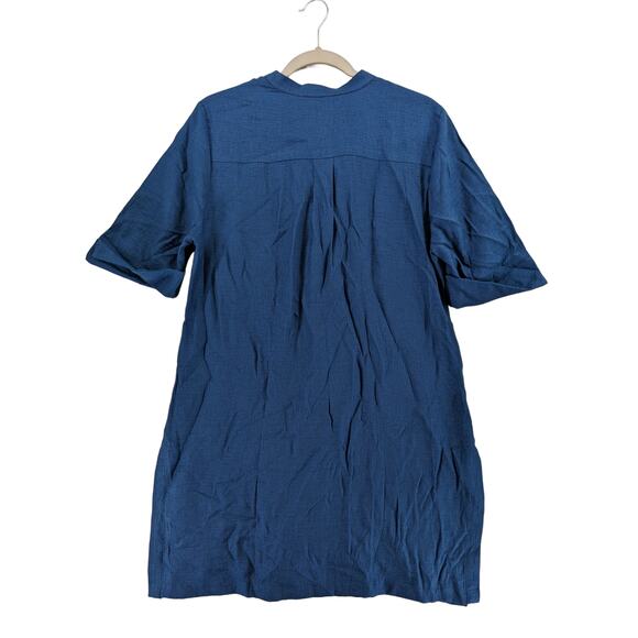 Chico's Shift Dress 8/10 Blue Button Front Split V Neck‎ Short Sleeve Slit Shirt - Picture 11 of 11